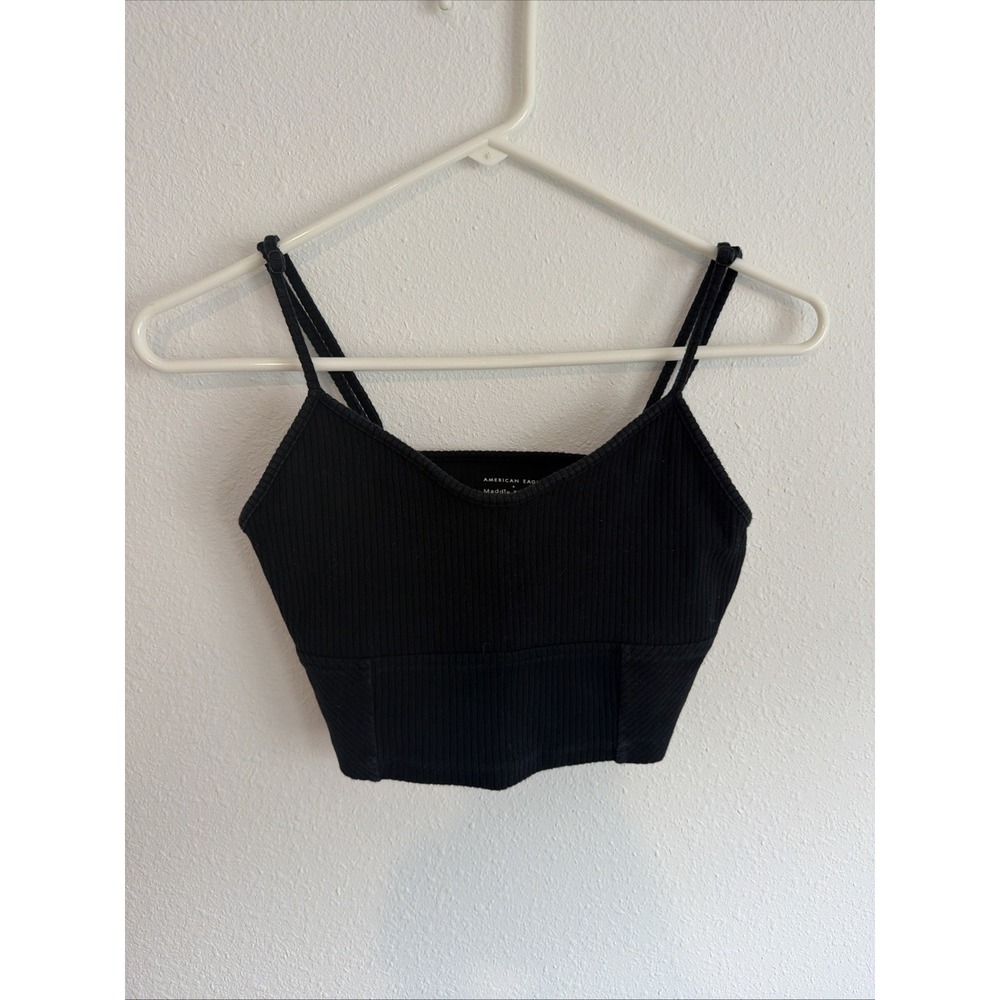 American Eagle Maddie Kenzie Ziegler Ribbed Cropped Tank Top Black M